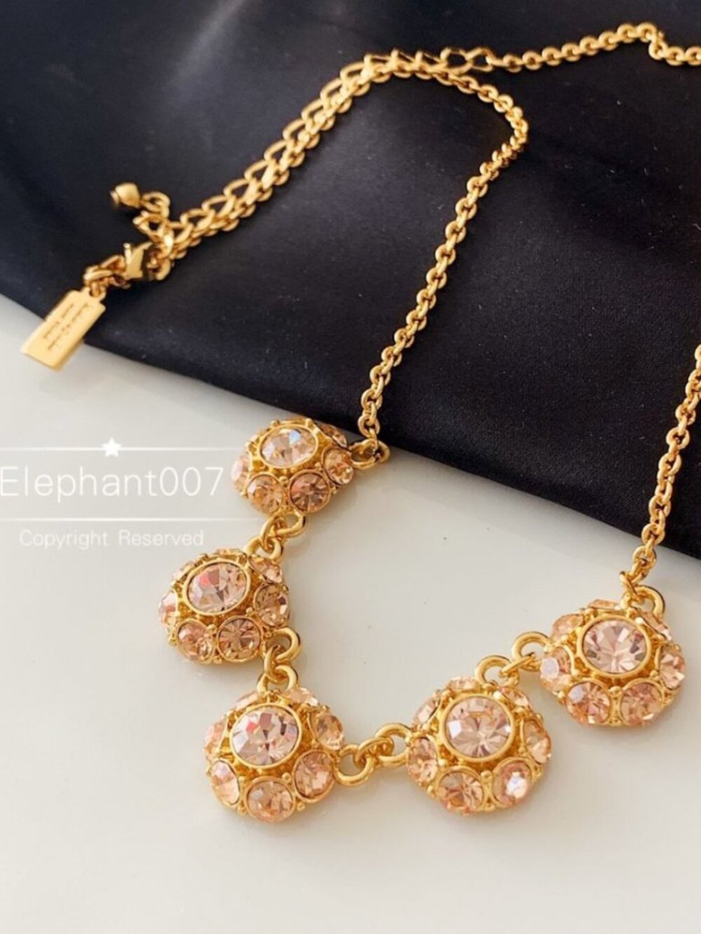 Kate Spade Gold Tone Crystal Cluster Statement Necklace Peach Champagne Stones